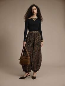 Florisole Women's Elegant Casual Leopard Print Lantern Pants Romantic - Multicolor - View 5