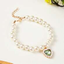 PETSIN 1. 优雅女士心形宠物珍珠项链，小猫项圈，小狗心形水晶吊坠，泰迪熊颈部装饰饰品，适合猫咪佩戴 - 彩色 - 查看 5