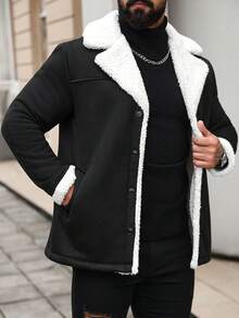 Manfinity Homme 男士修身休闲双面保暖内衬夹克，冬季黑白夹克 - 黑與白 - 查看 4