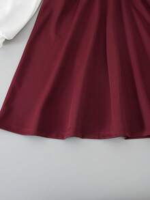 SHEIN Explorewe 女童学院风背心二合一休闲连衣裙，甜美优雅束腰开学装 - 酒紅色 - 查看 8