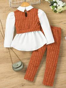 SHEIN Sparklyn 2pcs/Set Young Girls' Fashion Casual 2 In 1 Top & Pants Set - Rust Brown - View 7