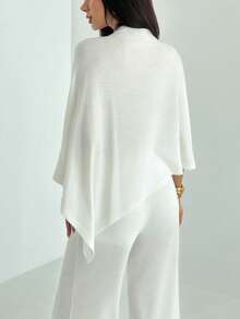 Aloruh 女士宽松蝙蝠袖上衣T恤外套+阔腿裤休闲套装，秋冬 - 白色 - 查看 2