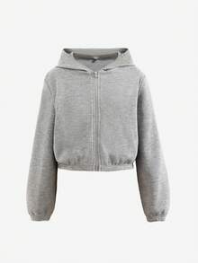 SHEIN Ensemble adolecente minimaliste décontracté : cardigan à capuche, veste courte, débardeur et pantalon évasé - Kaki - Voir 11
