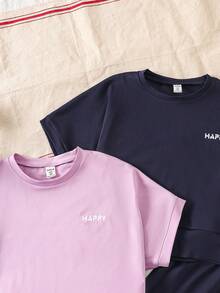 2pcs/Set Girls Casual Loose Fit Sweatshirt Top + Loose Pants, Youth - Multicolor - View 5