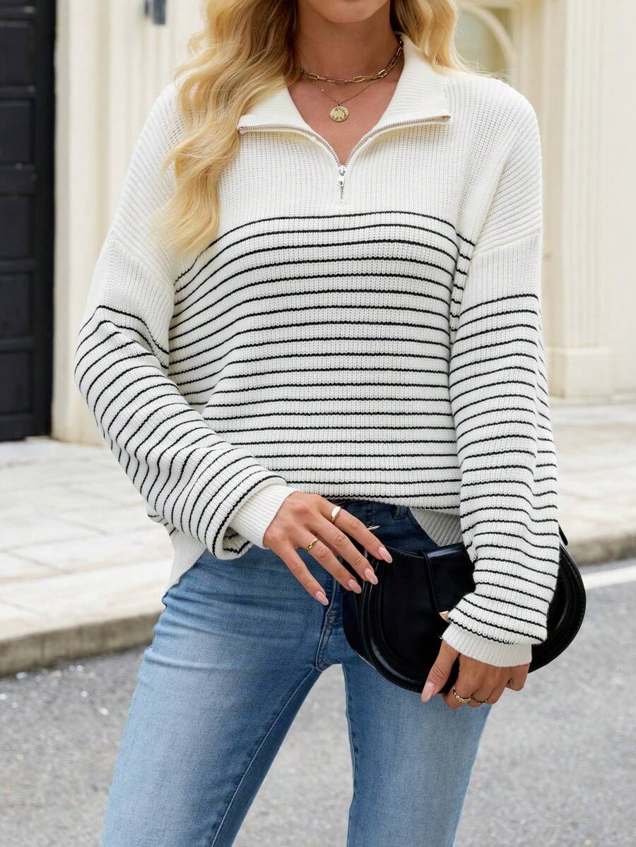 SHEIN Tall Áo len tay dài rộng rãi có khóa kéo họa tiết ombre thường ngày dành cho nữ, mùa thu/đông - Nhiều màu - Xem 1