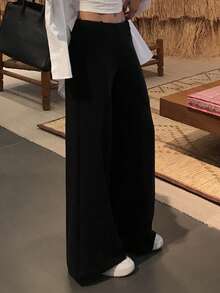 DAZY Quần âu xếp ly gợi cảm cho nữ, quần ống rộng cạp trễ ôm vừa vặn, thường ngày, thu/đông - màu đen - Xem 6