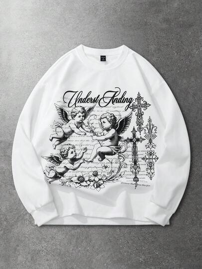 Street Life Men's Angel Printed Long Sleeve T-Shirt, Casual Wear
