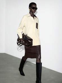 Lumivelle Winter Clothes For WomenWomen's Casual Turndown Collar Long Sleeve PU Leather Decor Shirt Classy Shirts Leather Shirt