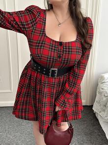 SHEIN EZwear Abito a quadri sexy taglie forti con cintura, stile elegante per l'autunno/inverno - Multicolore - Visualizzare 7