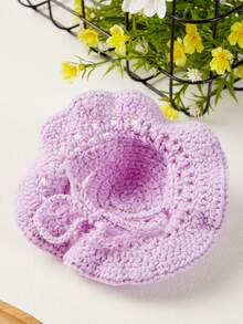 PETSIN 1 件可爱花朵休闲宠物帽子秋冬季手工针织加厚保暖猫狗角色扮演头饰 - 彩色 - 查看 11