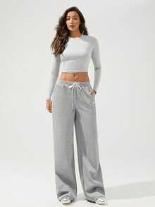 Fluxe بنطلون رياضي نسائي فضفاض بخصر مربوط وجيوب، ساق واسعة