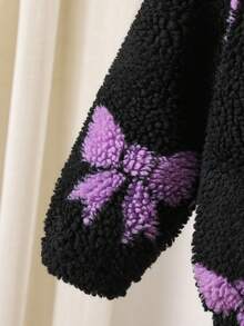 SHEIN Süße Baby-Mädchen Schleife Dekor Fleece Stehkragenjacke, lässig & vielseitig für Herbst/Winter - Schwarz - Übersicht 3