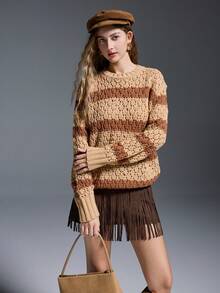 INAWLY 复古美式 V 领镂空套头衫，宽松版型 - 彩色 - 查看 3