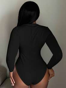 Alexandranx Solid Slim Fit Spring Women Bodysuit - Black - View 2