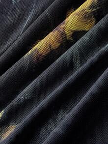 SHEIN MOD 复古油画花卉印花长裙，西部和波西米亚风格，复古 70 年代，Y2K，约会之夜，派对，皇家，节日，生日和舞会穿着 - 彩色 - 查看 4