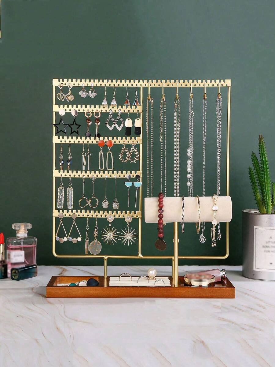 1pc Wooden Detachable Desk/Counter Earring Display Stand, Jewelry Necklace Organizer Holder Gifts For Women Sun Travel Cool Back To School - Multicolor - View 1