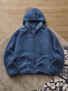 SWAVVY 男士休闲羊毛拉链夹克，长袖外套，秋冬 - 藍色 - 查看 1