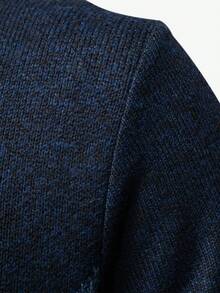 Manfinity Homme Men's Casual Diamond Pattern Stand Collar Sweater, Autumn/Winter Navy Blue Sweater Quarter Zip Sweater Men, Long Sleeve Top - Navy Blue - View 3