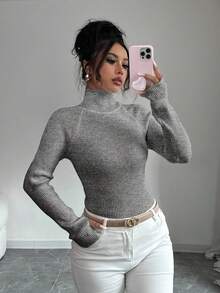 Y2K Elegant Outdoor Knitted Pullover Sweater, Suitable For Commuting, Holiday, And Daily Wear - Grey - View 3