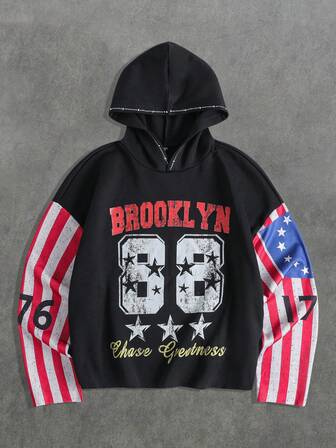 Prep Felpa con cappuccio casual da uomo con inserti a righe a contrasto