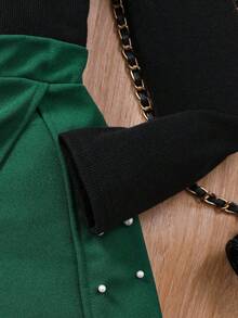 Tween Girl 荷叶边肩长袖上衣 + 短裙套装 - 綠色 - 查看 6