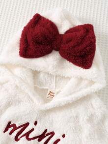 Cozy Pixies 女宝宝可爱简约休闲撞色卫衣套装，蝴蝶结套装，迷你套装，萌趣套装，适合冬季和秋季，带帽运动服套装，粉色蝴蝶结连帽套装，女宝宝冬季服装，迷你刺绣套装，可爱休闲舒适女宝宝套装，女宝宝蝴蝶结套装，返校季，日常穿着，圣诞节，万圣节 - 酒紅色 - 查看 4