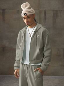 AXEPEAK Men's Zip Front Pocket Drawstring Hoodie And Sweatpants Casual Tracksuit Set - Light Grey - View 5