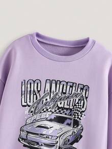 SUMWON Racing Car Graphic Crew Neck Pullover Sweatshirt With Los Angeles California Print Design - Purple - View 5
