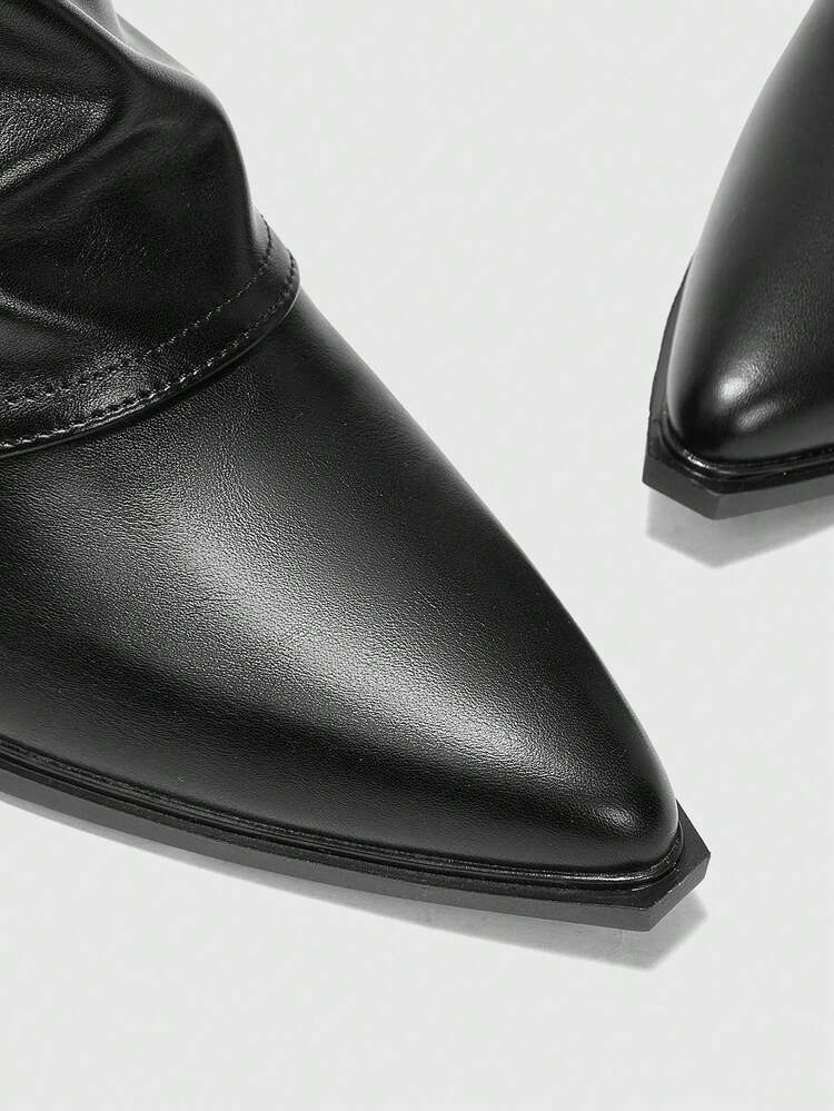 CUCCOO BIZCHIC Women's Fashion Daily Wear Pointed Toe Buckle Chunky Heel Ankle Boots