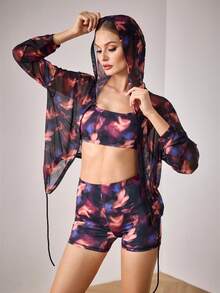 Menodora SHEIN Sport Giacca sportiva casual con chiusura lampo e stampa per donna - Viola - Visualizzare 1