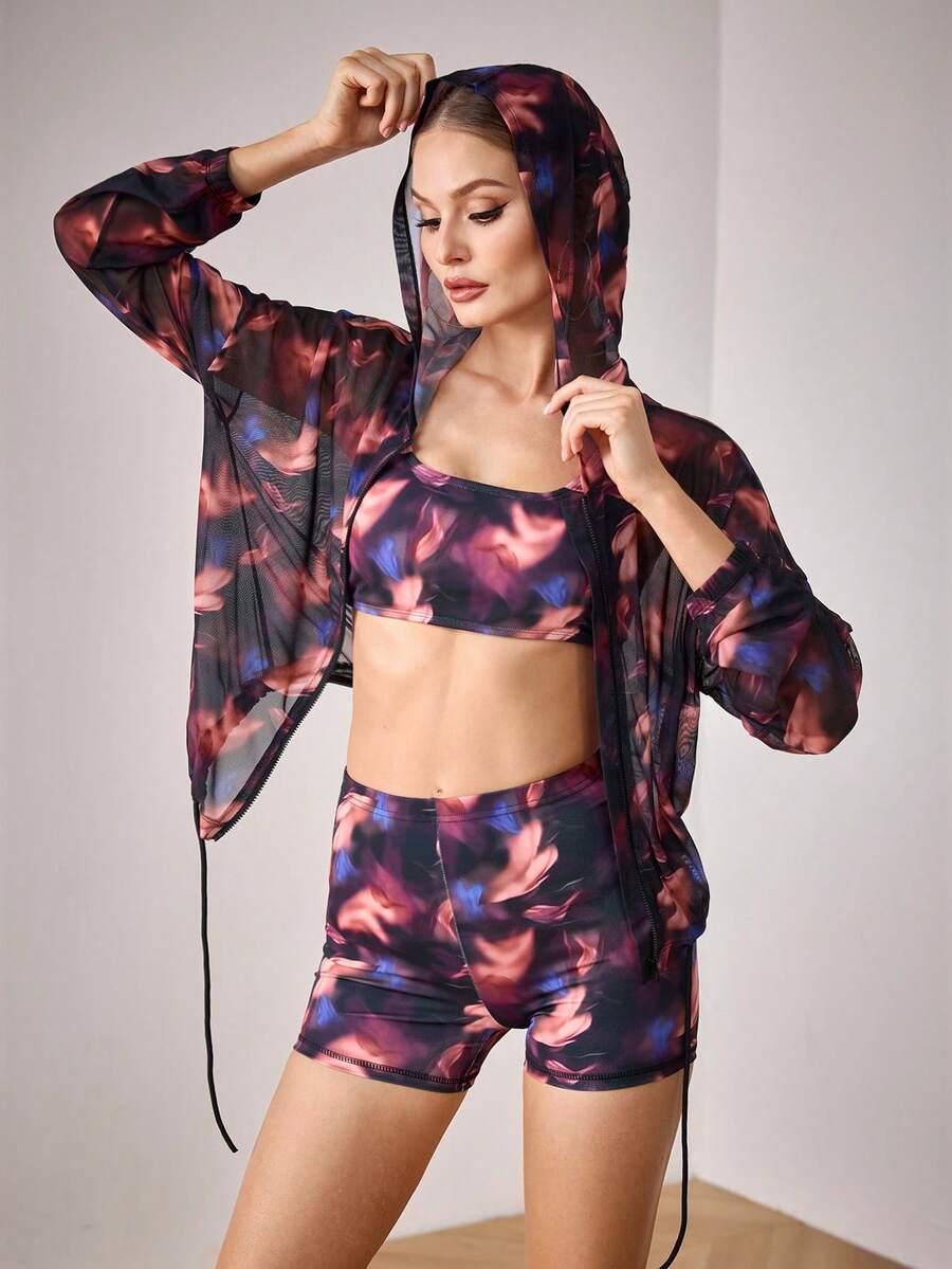 Menodora SHEIN Sport Giacca sportiva casual con chiusura lampo e stampa per donna - Viola - Visualizzare 1