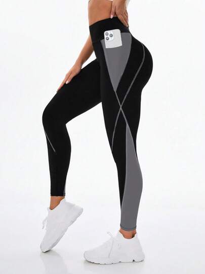 Easithlete Women's High Waist Contrast Color Pocket Casual Fitness Leggings