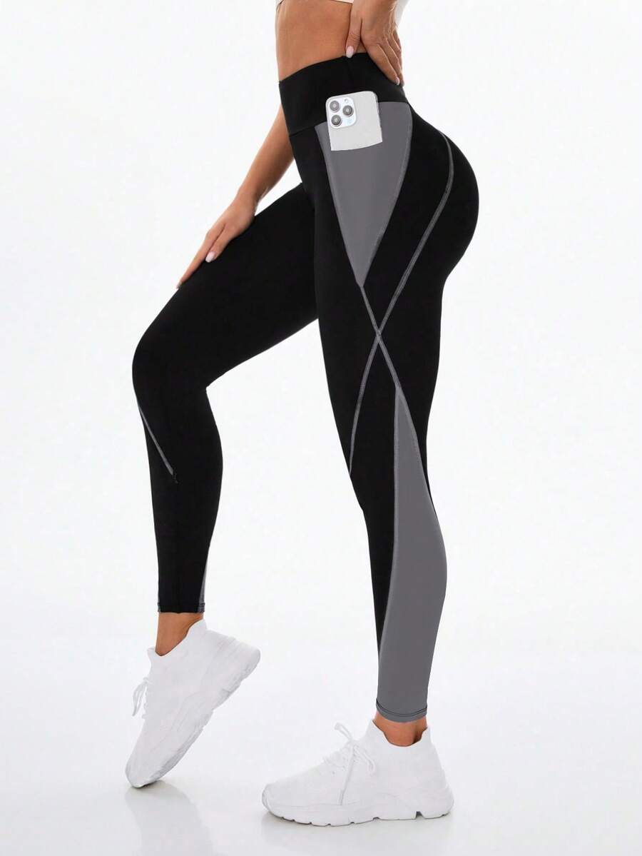 Easithlete Easithlete 女式高腰撞色口袋休闲健身紧身裤