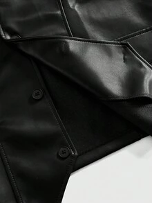 ROMWE MEN Street Life 男士纯色简约无袖休闲街头皮革背心 - 黑色 - 查看 4