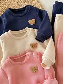 新生女婴可爱针织保暖长袖运动衫和裤子套装，秋冬 - 彩色 - 查看 7