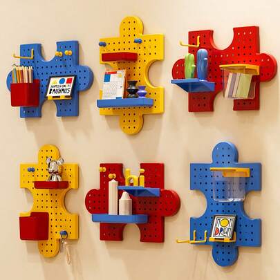 Joivida 3件套钉板，带挂钩和配件，壁挂式收纳架，适用于卧室、浴室和书房，钢板结构，白色钢板背衬，适用于双室工艺室和车辆存放室，易于安装的浴室收纳架