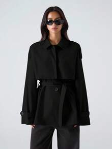 LYSMO Áo khoác trench coat trơn màu đa năng thời trang dành cho nữ - màu đen - Xem 8