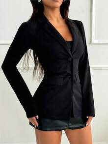 SHEIN SXY Kavaj med knappar och slag framtill - Svart - Visa 9