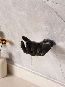 1pc Solid Wall Hook, Creative Hand Design Punch-Free Wall Hook For Home - Black - View 13