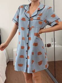 Áo khoác cardigan ve áo in hình gấu cho nữ - Màu xanh lam - Xem 6