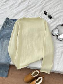 Elamini Áo len dệt kim dáng rộng Y2K dáng rộng thoải mái cho nữ, có cổ tay thêu họa tiết tôm hùm - Màu vàng - Xem 2