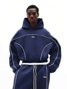 SUMWON 男士宽松连帽衫和运动裤套装，白色滚边细节 - 寶藍色 - 查看 5