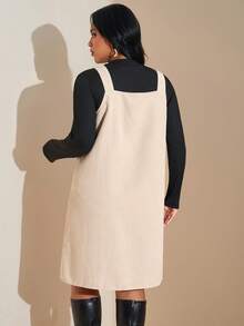 SHEIN Tall CURVE 女式加大码纯色立领长袖 T 恤和围兜连衣裙休闲两件套 - 彩色 - 查看 2