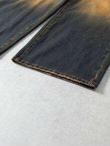 Manfinity Denimwave Men's Loose Fit Contrast Color Wide Leg Jeans Loose Wide Leg Vintage Washed COUPLE Blue Street Distressed Jeans For Y2K Japanese Pants Baggy Jeans Streetwear - Yellow - View 7