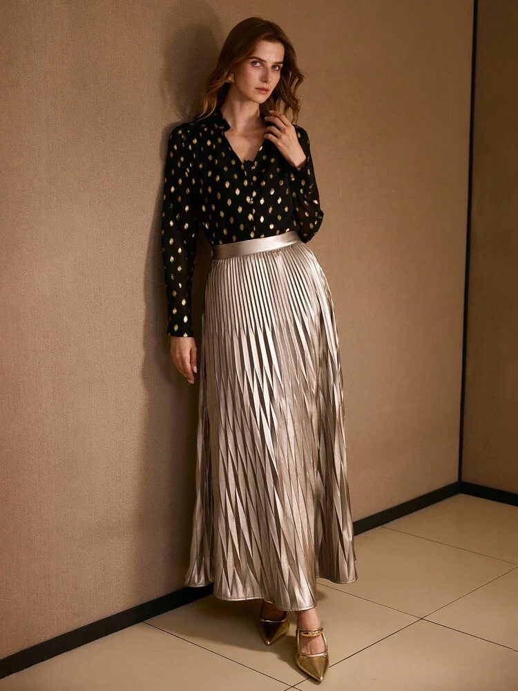 ARTISTIC PLEATED TEXTURED A-LINE SLIM FIT PU LEATHER SKIRT