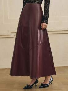 Cévolie 女士时尚通勤长皮裙