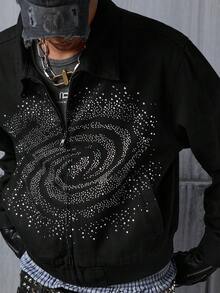 NEON BLANC 男士拉链休闲银河水钻装饰长袖夹克 - 黑色 - 查看 7