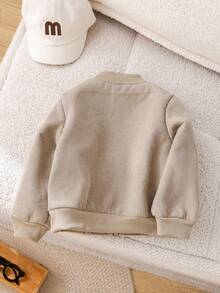 SHEIN 1件男女童加厚保暖卡其色外套，休闲保暖外套，秋冬季 - 彩色 - 查看 3