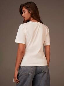 Athîral White Top New Year,Casual White Top For Women,Soft Cotton With Pleated Waist - White - View 2