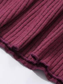 DAZY 1 件女式方领纹理面料 A 字下摆 T 恤，娃娃装上衣长袖女式上衣 - 中紫紅色 - 查看 8